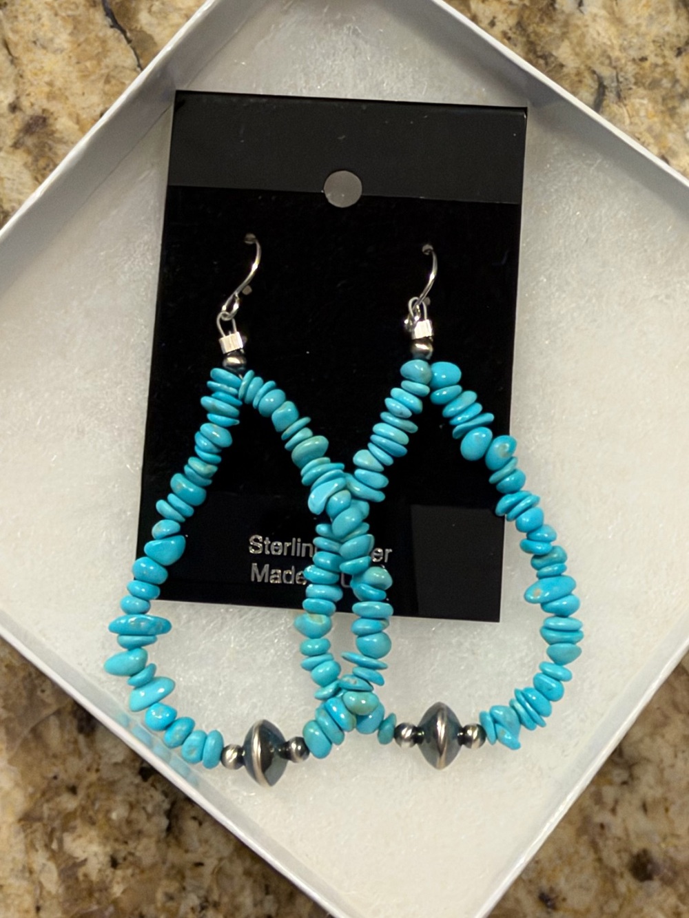 Sleeping Beauty Turquoise Bead Teardrop Earrings - Sterling Silver Hook